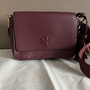 TORY BURCH Burgundy Padded Leather Cross Body Bag